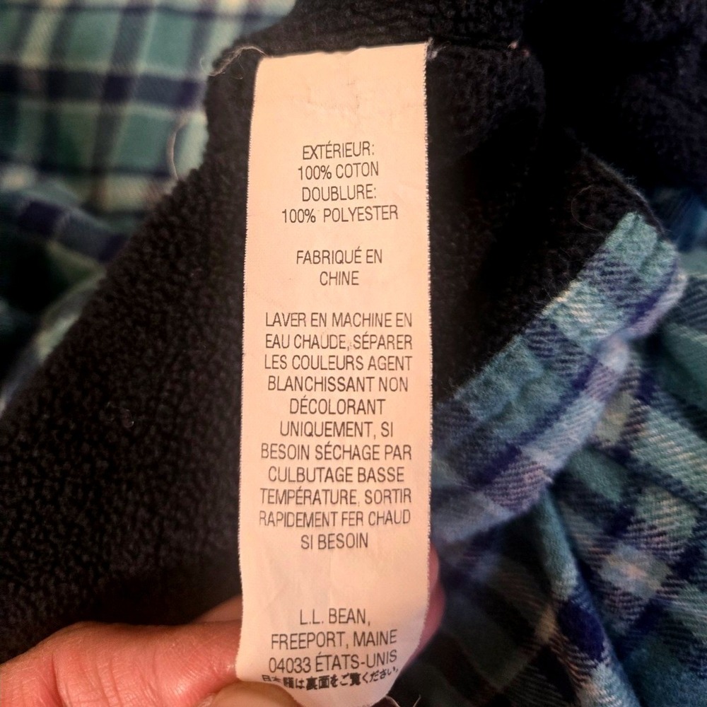 LL Bean Mens Fleece Lined Flannel‎ Shirt Large Tall Plaid Button Up Teal - Picture 6 of 9